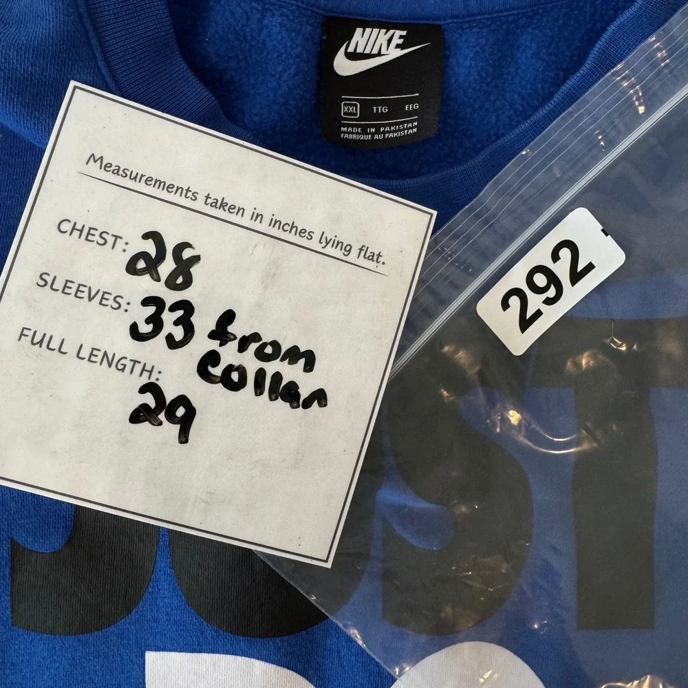 Nike Mens Crewneck Sweatshirt Blue Just Do It Graphic Print 80%‎ Cotton XXL #292